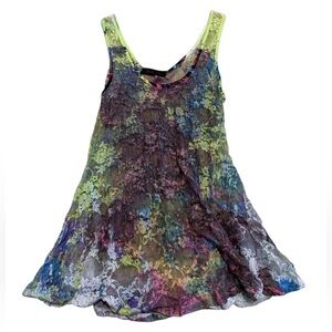 Seductions Neon Floral Mesh Babydoll Tank Top Small - Rave Clubwear Cover-up